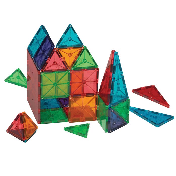 Magna-Tiles 3D Magnetic Building Tiles, Clear Colors, 100 Pieces