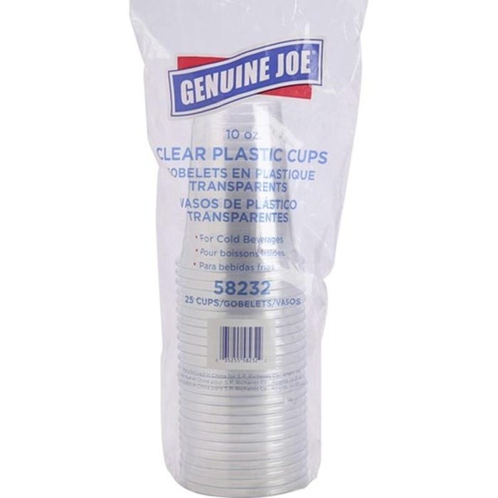Genuine Joe Plastic Cups, 10 Ounce, Clear, Pack of 25