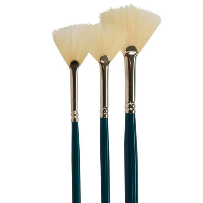 Sax White Bristle Fan Blender Set, Fan Type, Long Handle, Assorted Sizes, Set of 3