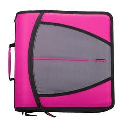 Case-it The Mighty Zip Tab Zipper Binder, 3 Inch O-Rings, Magenta