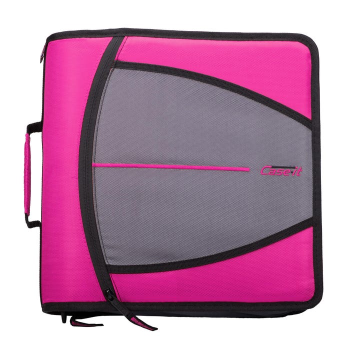 Case-it The Mighty Zip Tab Zipper Binder, 3 Inch O-Rings, Magenta