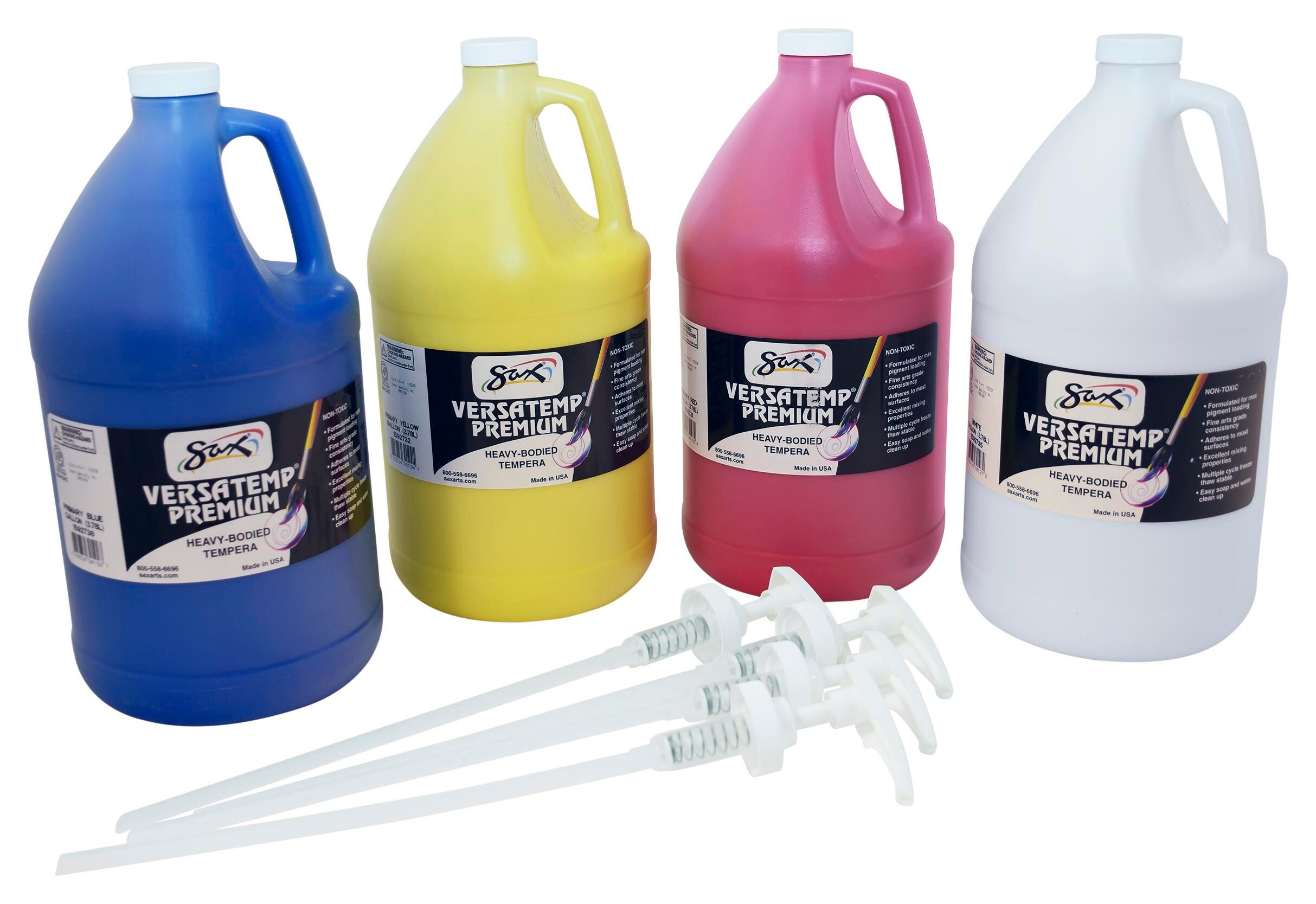 Sax Versatemp Premium Heavy-Bodied Tempera Paint Kit with Pumps, 1 Gallon Bottles, Assorted Colors, Set of 4 1592739