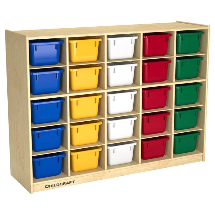 Childcraft Cubby Storage Unit, 25 Primary-Color Bins, 47-3/4 x 14-1/4 x 36 Inches