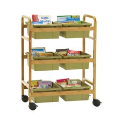 Copernicus Small Bamboo Book Browser Cart with Sage Tubs, 28 x 18-3/4 x 36-1/2 Inches, Item Number 2091723