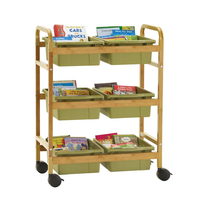 Copernicus Small Bamboo Book Browser Cart with Sage Tubs, 28 x 16 x 37-1/2 Inches