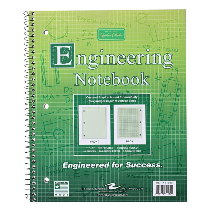 Roaring Spring Wirebound Engineering Notebook, 8-1/2 x 11 Inches, Green Tint, 80 Sheets
