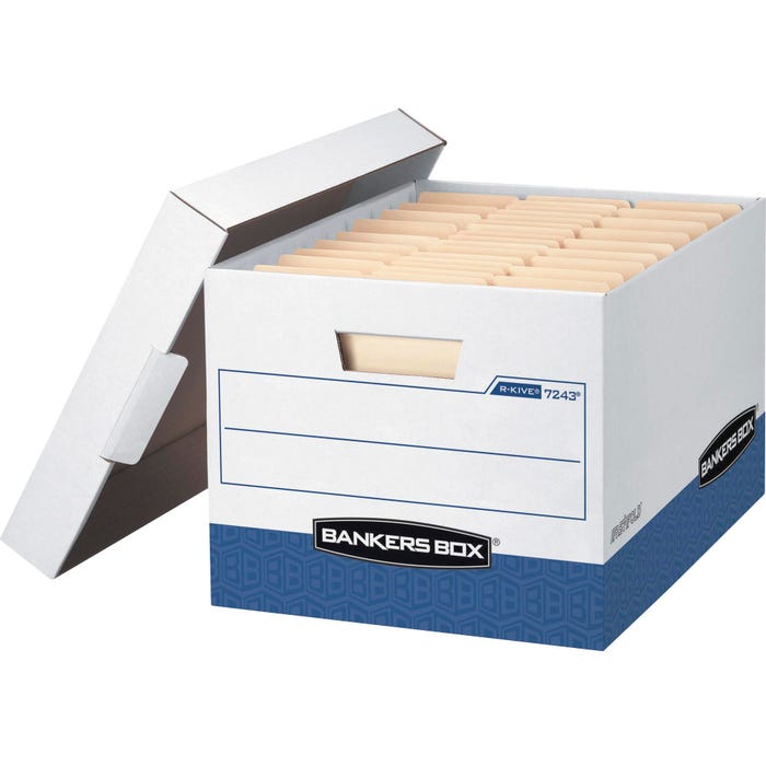 Bankers Box R-Kive File Storage Box, 12 x 15 x 10 Inches, White/Blue, Pack of 12