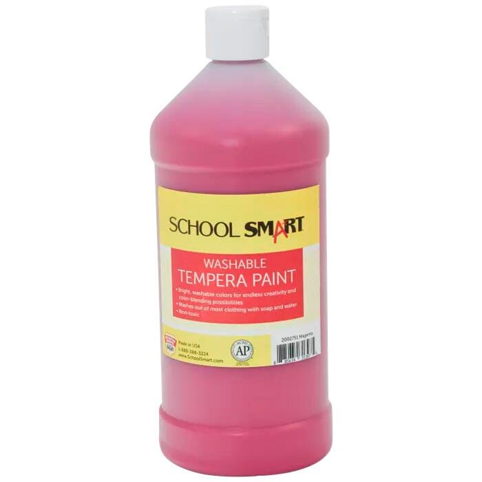 School Smart Washable Tempera Paint, Magenta, 1 Quart Bottle