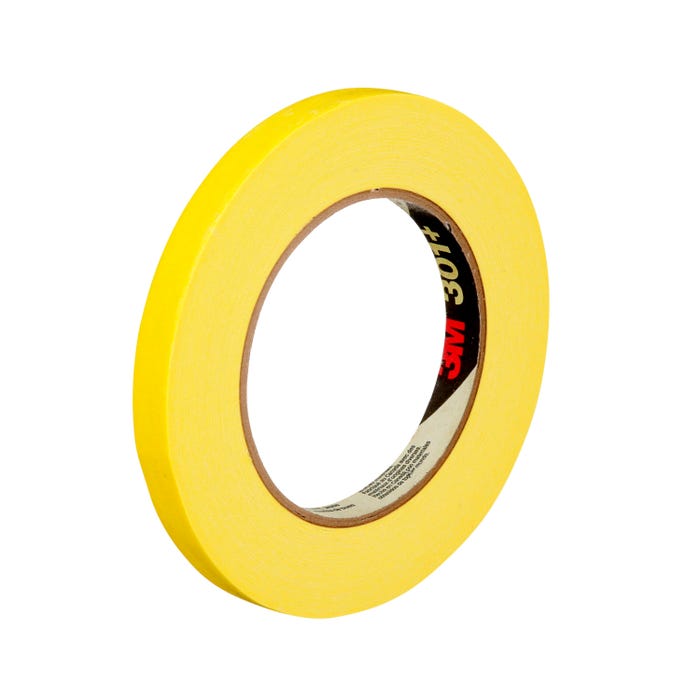 3M 301+ Performance Yellow Masking Tape, 0.5 Inch x 60 Yards