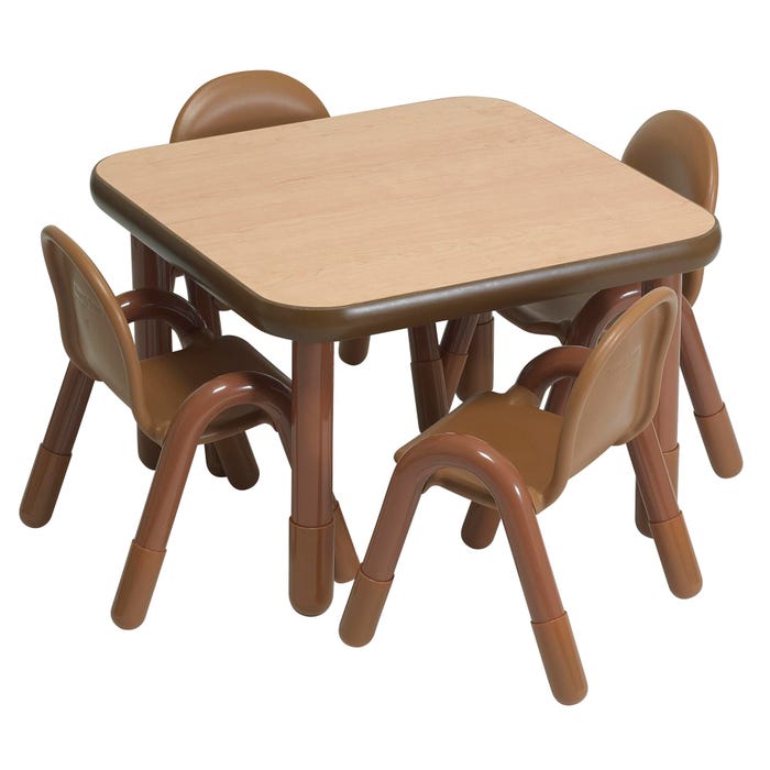 Angeles BaseLine Pre-School Square Light-Weight Table and Chair Set, 30 x 30 x 20 Inches, Natural, 4 Chairs