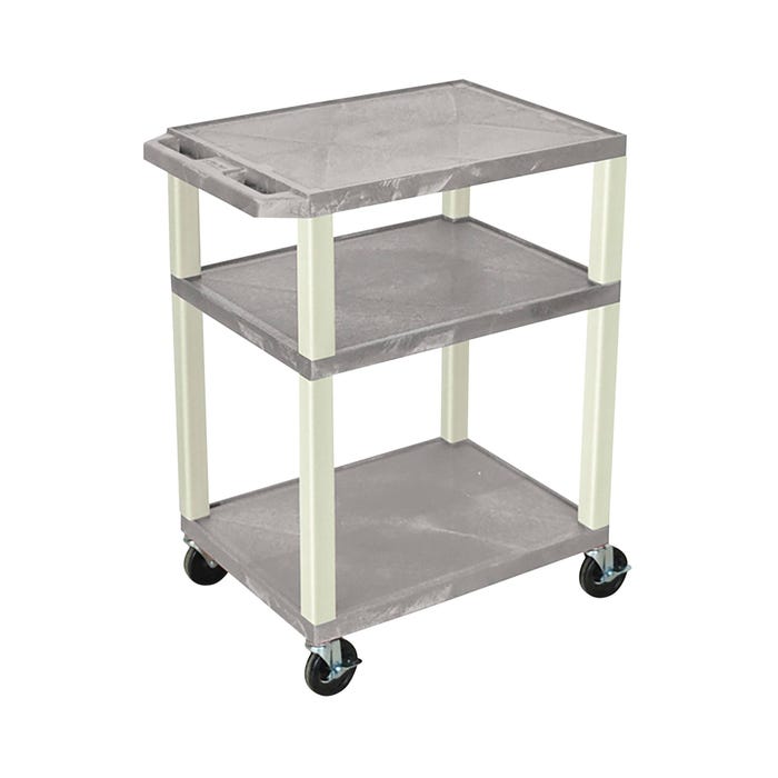 Luxor 3-Shelf Tuffy Cart Without Power, Gray Shelves, Putty Legs, 24 x 18 x 34 Inches