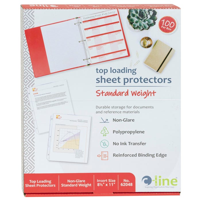 C-Line Standard Weight Polypropylene Sheet Protectors, Non-Glare, 3-Hole Punched, 8-1/2 x 11 Inches, Box of 100
