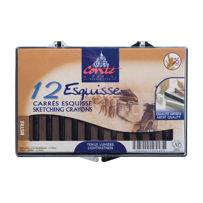 Conte Crayons in Plastic Box, Bistre Sepia, Pack of 12