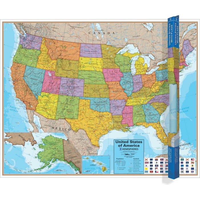 Round World Laminated US Map, 48 x 38 Inches