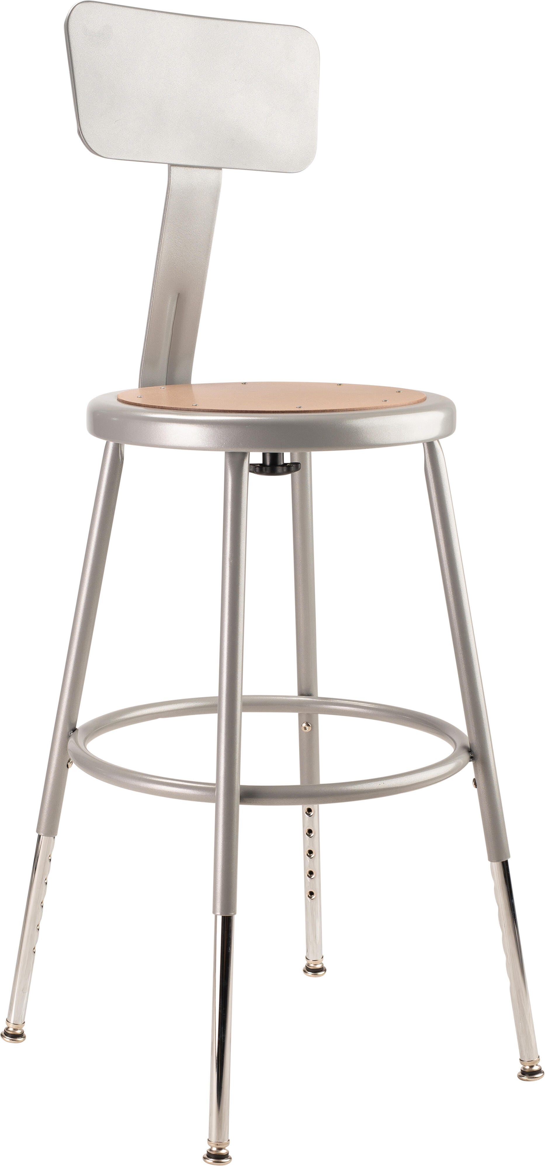 National Public Seating Height Adjustable Heavy Duty Steel Stool With Backrest, 19-27 Inches, Gray 217072