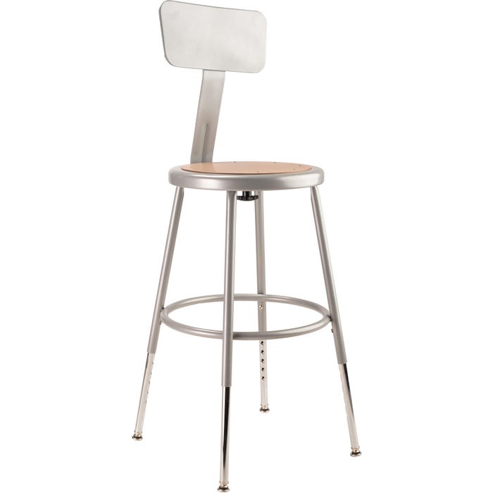 National Public Seating Heavy Duty Steel Stool With Backrest, 6200 Series, 18-1/2 to 26-1/2 Adjustable Seat Height, Gray