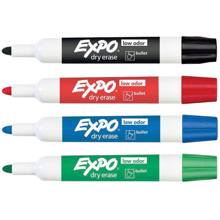 EXPO Dry Erase Markers, Bullet Tip, Assorted Colors, Set of 4