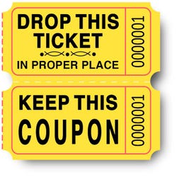Premier Southern Ticket Double Roll Ticket, 2 x 2 inches, Yellow, Pack of 2000, Item Number 1514771