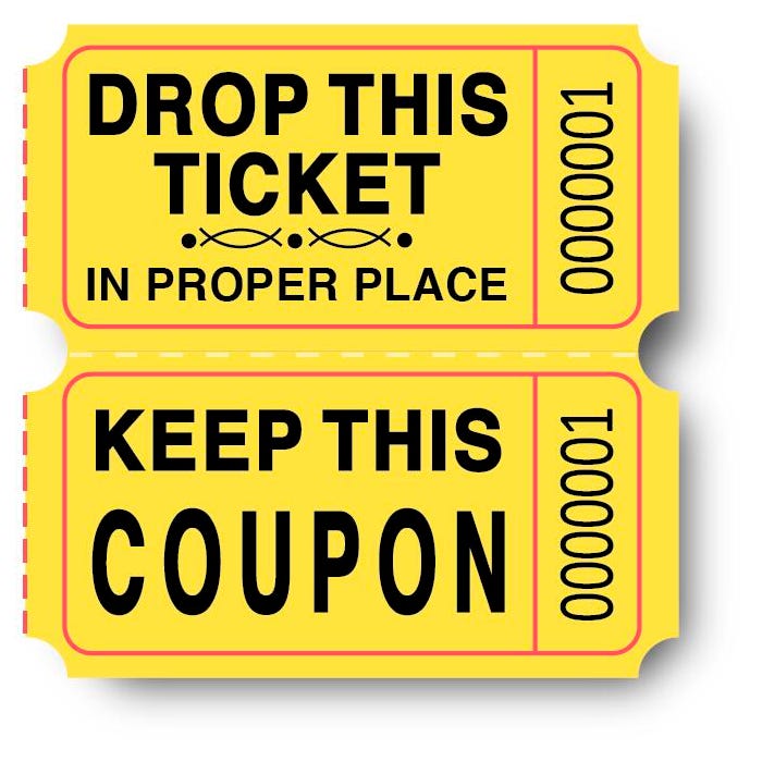 Premier Southern Ticket Double Roll Ticket, 2 x 2 inches, Yellow, Pack of 2000