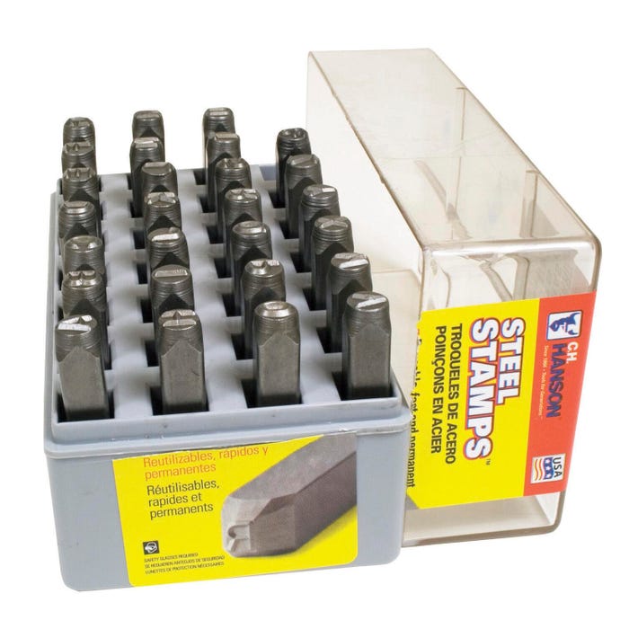 CH Hanson 27-Piece Square Shank Letter Stamp Set, 1/8 Inch Letter, 1/4 x 1/4 Inch Shank, 2-3/8 Inch L, Steel, Set of 27