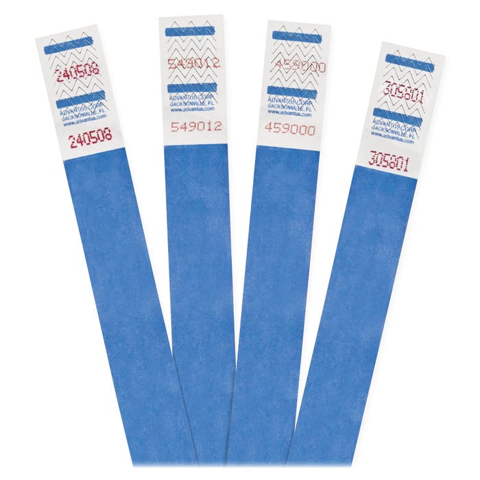 Advantus 500-Pack Tyvek Colored Wrist Bands -- Wrist Band, Numbered, 3/4"x9-3/4", 500/PK, Blue