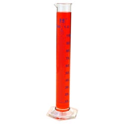 Eisco Labs Graduated Cylinder, Hex Base, Glass, Class B, 100mL, Blue Graduations