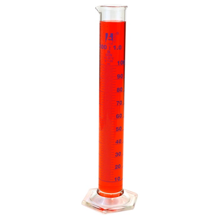 Eisco Graduated Cylinder, 100mL, Class B , Borosilicate Glass, Blue Graduations