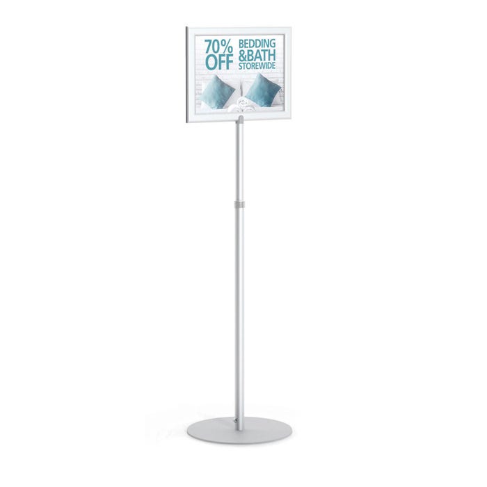 Testrite Visual Perfex Pedestal SignFrames, 8-1/2 x 11 inches, 26 to 50 Adjustable Height, Silver