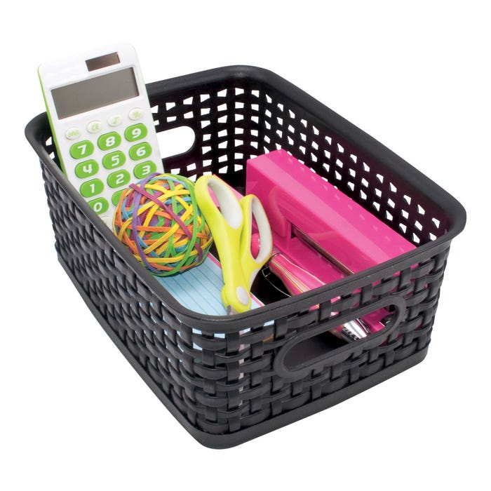 Advantus Plastic Weave Bins, Small, Black, Pack of 3