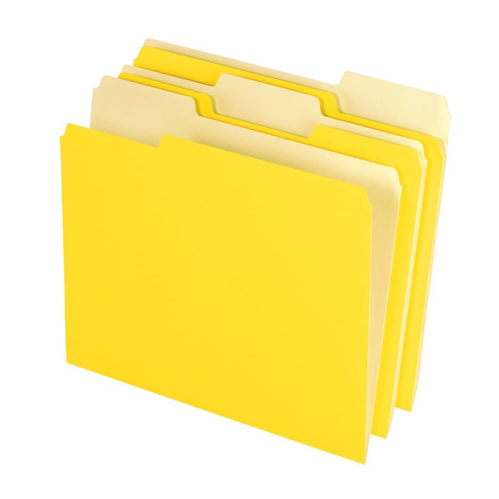 School Smart Colored File Folders Two-Tone, Letter Size, 1/3 Cut Tabs, Yellow, Pack of 100