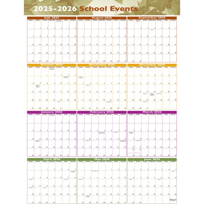 Hammond & Stephens School Events Wall Calendar, July 2025-June 2026, 24 x 37 Inches, Set of 5