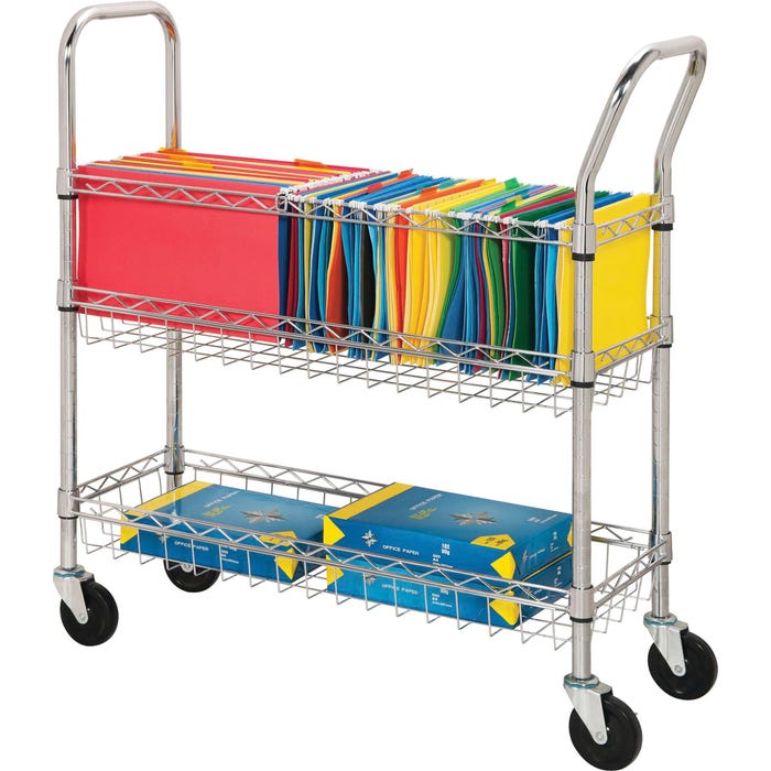 LORELL Wire Mail Cart, 34-1/4 in W X 12-1/2 in D X 40 in H, Steel, Chrome Plated
