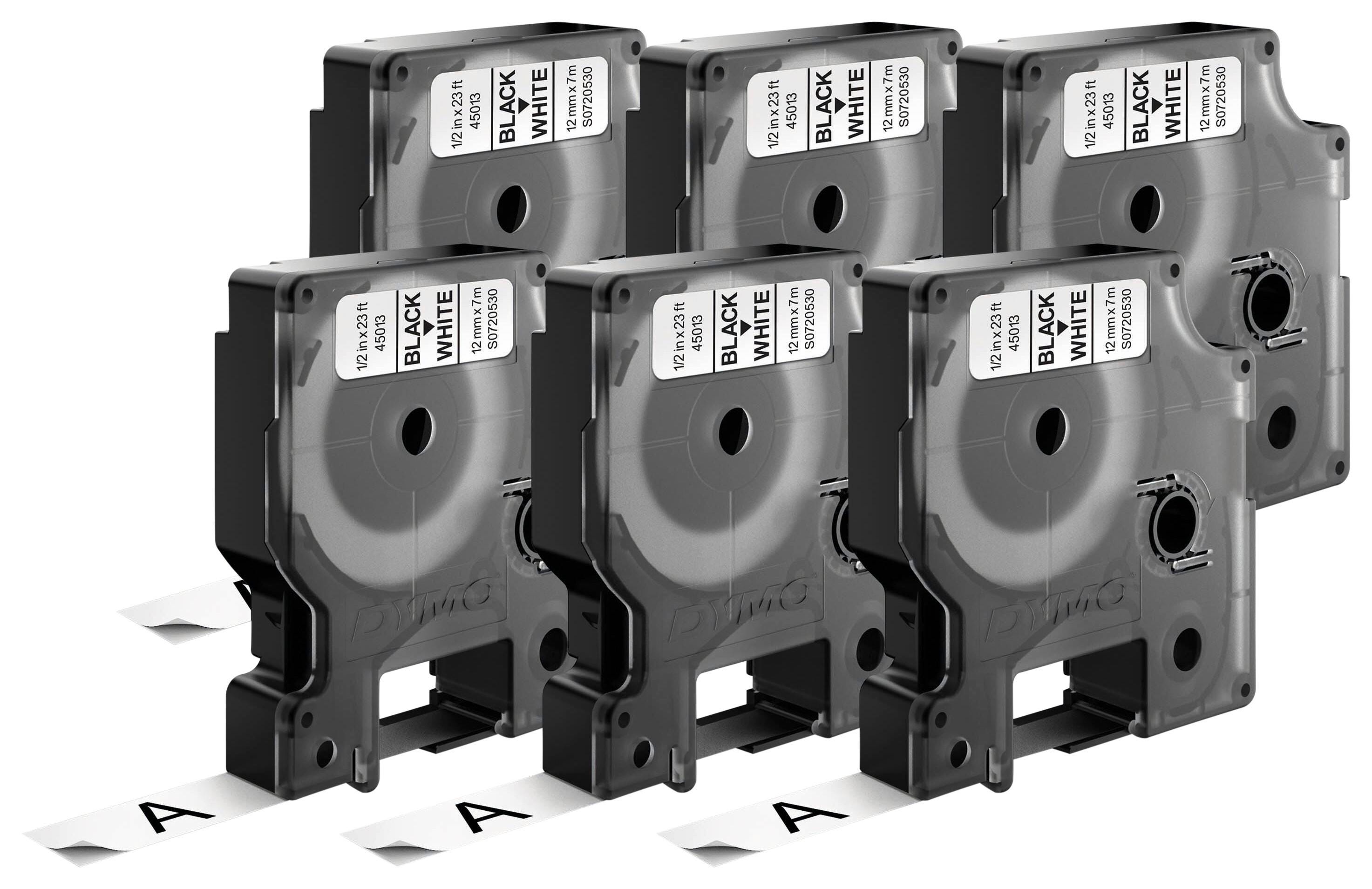 DYMO LabelWriter D1 Labels, 1/2 Inch x 23 Feet, Black on White, Polyester, Pack of 6 2130323