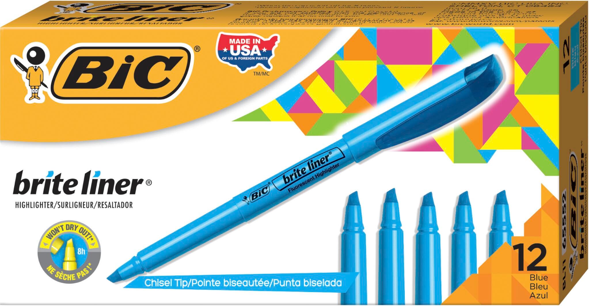 Image for BIC Brite Liner Pocket Style Highlighter, Chisel Tip, Blue, Pack of 12 from School Specialty
