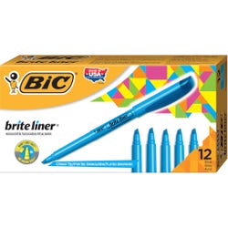 Image for BIC Brite Liner Pocket Style Highlighter, Chisel Tip, Blue, Pack of 12 from School Specialty
