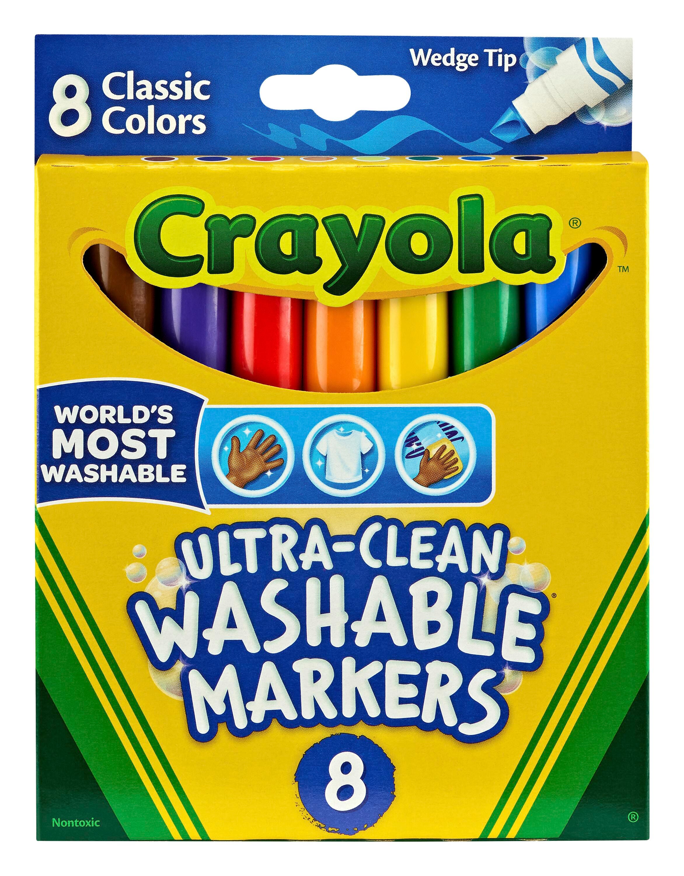 Crayola Ultra-Clean Washable Markers, Wedge Tip, Assorted Classic Colors, Set of 8 008742