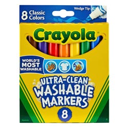 Crayola Ultra-Clean Washable Markers, Wedge Tip, Assorted Classic Colors, Set of 8