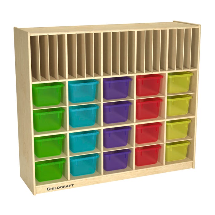 Childcraft Mobile Folder and Cubby Storage Unit, Inserts, Cubbies, 20 Translucent Color Trays, 47-3/4 x 14-1/4 x 42 Inches