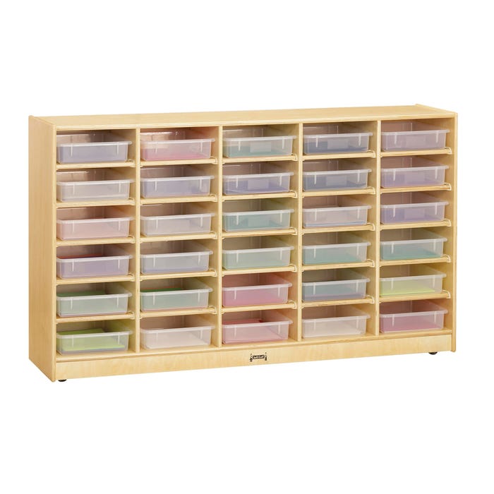 Jonti-Craft 30 Paper-Tray Mobile Storage, Clear Trays, 60 x 15 x 35-1/2 Inches