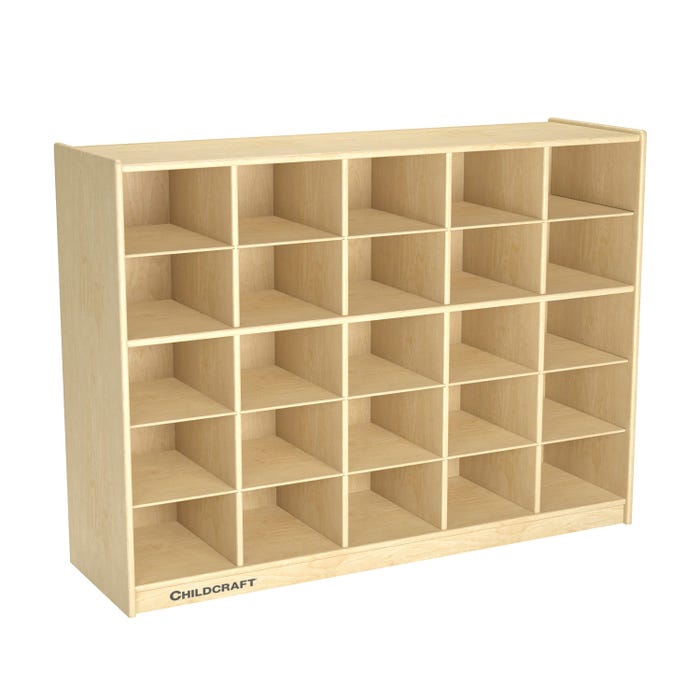 Childcraft Mobile Cubby Storage Unit, 25 Tray Capacity, Wooden, 47-3/4 x 14-1/4 x 36 Inches