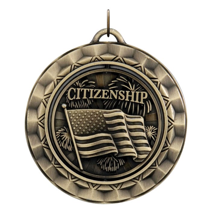 PDU CAT Citizenship Die Struck Spinner Medal, 2 Inches, Metal, Gold