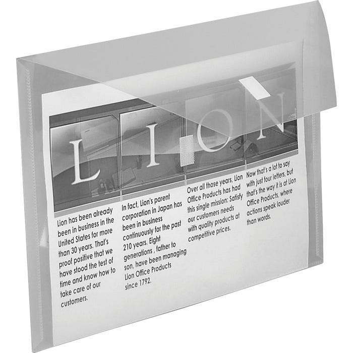LION Design-R Line Poly Envelopes with Hook and Loop Closure and Extra Pocket, 12-1/2 x 9-3/4 Inches, Clear