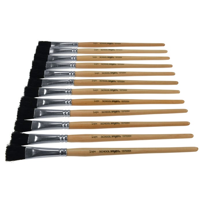 School Smart Black Bristle Paint Brushes, Short Handle, 1/2 Inch, Set of 12
