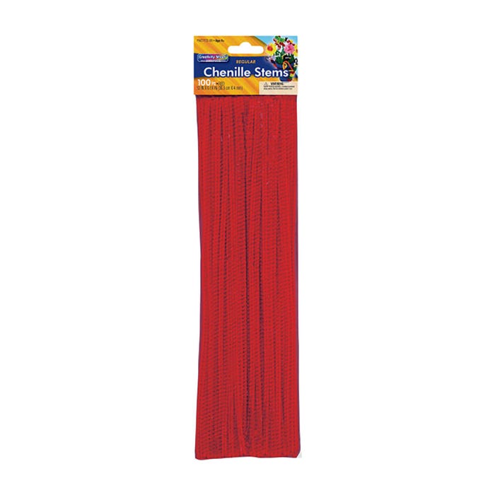 Creativity Street Standard Chenille Stems, 1/8 x 12 Inches, Red, Pack of 100