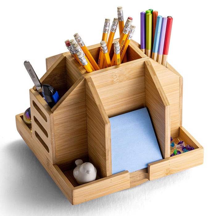 Officemate Rotating Bamboo Desk Organizer, 7-13/32 x 8-27/32 x 8-13/16 Inches, Brown