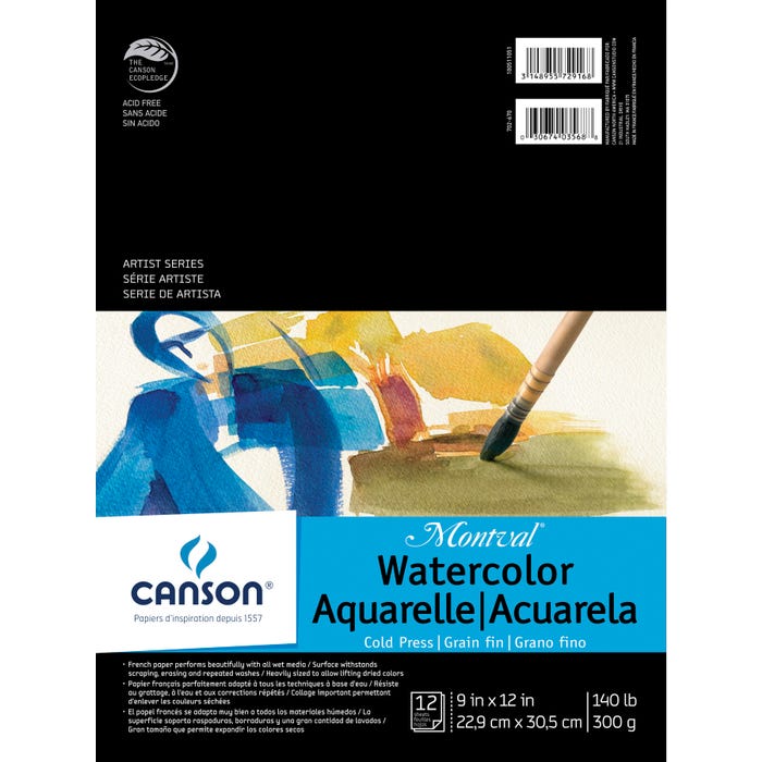 Montval Acid-Free Cold Press Watercolor Paper, 140 lb, 9 x 12 Inch, Natural White