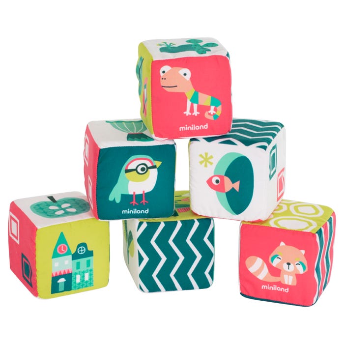 Miniland Feel to Learn Soft Rattle Cubes, Set of 6