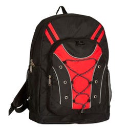 Multi-Pocket Backpack with Bungee Design, 6 x 12 x 17 Inches, Red