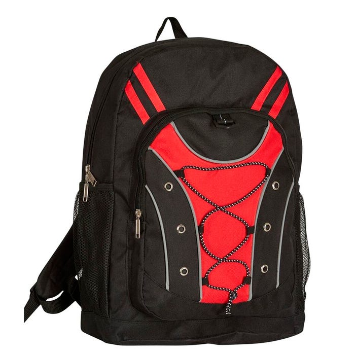 Multi-Pocket Backpack with Bungee Design, 6 x 12 x 17 Inches, Red