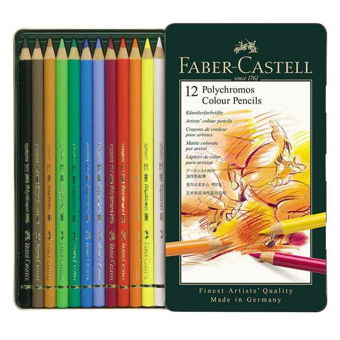 Faber-Castell Polychromos Artist Colored Pencils, Assorted Colors, Set of 12